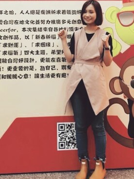 「アイテム（レインシューズ、ベージュ系）」を使った、潘汝亞さん（レディース・162cm）の夏コーディネート