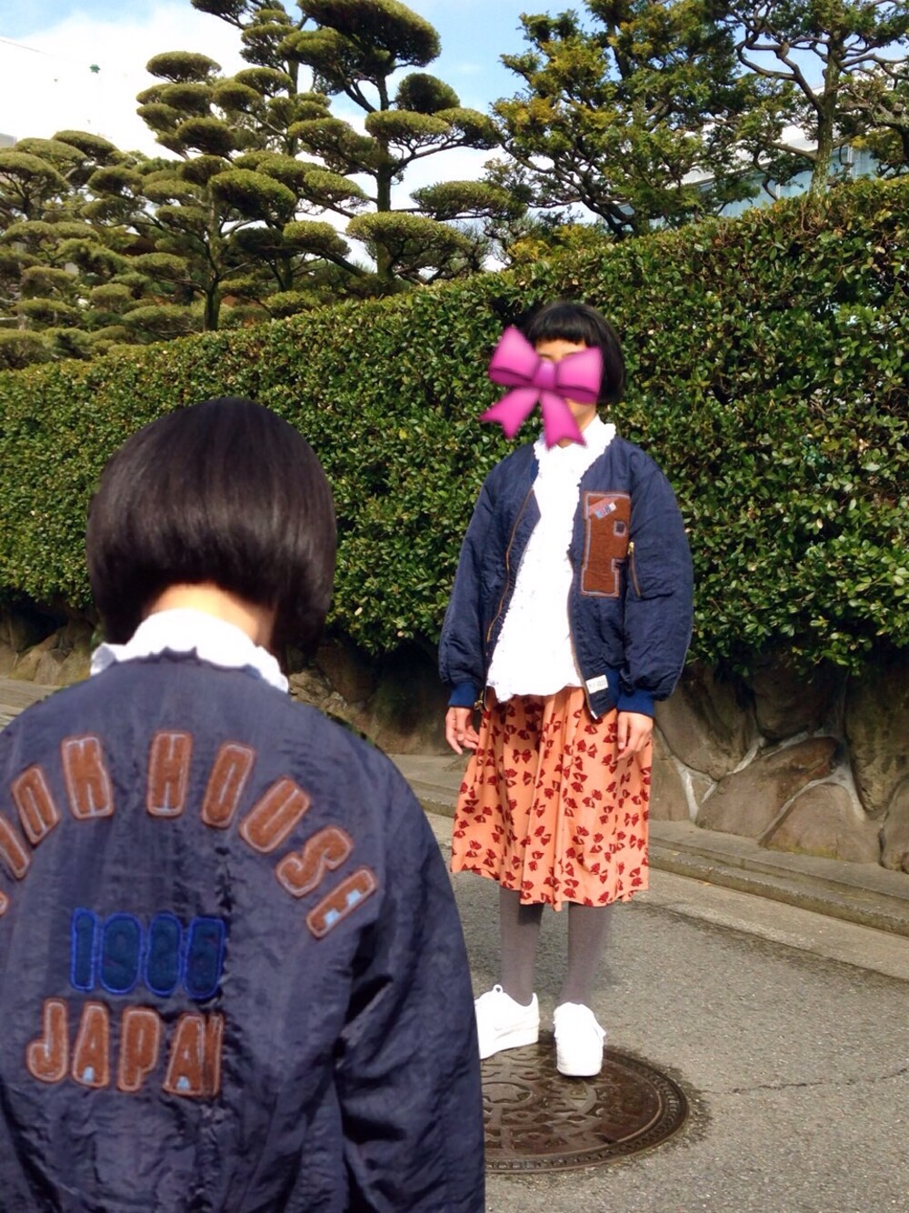 「PINK HOUSE、スタジャン、フレアスカート」｜「PINK HOUSEのアイテム（スタジャン、ブルー系）」を使った、マコさん（レディース・152cm）の春コーディネートの1枚目の写真