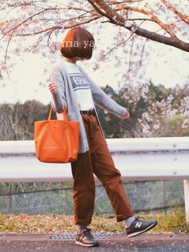 「アイテム（トートバッグ、オレンジ系）」を使った、ma-yaさん（レディース・160cm）の春コーディネート