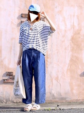 「RAY CASSIN（レイカズン）のアイテム（キャップ）」を使った、ma-yaさん（レディース・160cm）の夏コーディネート