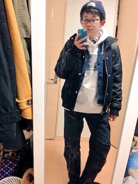 「Gジャン」｜「アイテム（スタジャン）」を使った、悠さん（メンズ・168cm）の冬コーディネート