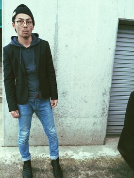 「semantic design（セマンティックデザイン）のアイテム（テーラードジャケット）」を使った、Rad  Studio Designさん（メンズ・171cm）の冬コーディネート