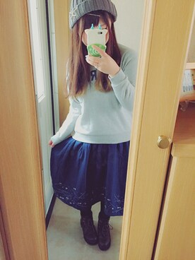 「B.L.U.E（ビーエルユーイー）のアイテム（ブーツ）」を使った、suzuさん（レディース・153cm）の冬コーディネート