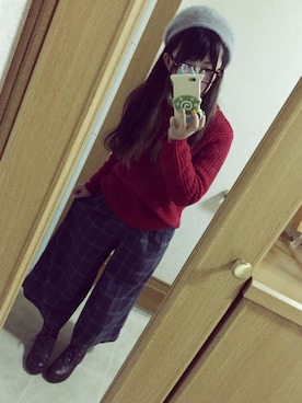 「B.L.U.E（ビーエルユーイー）のアイテム（帽子）」を使った、suzuさん（レディース・153cm）の冬コーディネート