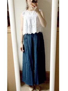 「ZARA（ザラ）のアイテム（シャツ/ブラウス、ホワイト系）」を使った、くらげさん（レディース・161cm）の夏コーディネート