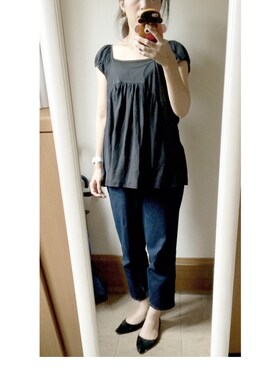 「TSUMORI CHISATO（ツモリチサト）のアイテム（トップス、ブラック系）」を使った、くらげさん（レディース・161cm）の夏コーディネート