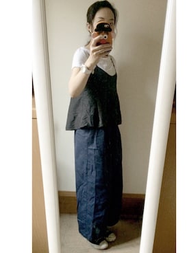 「JEANASIS（ジーナシス）のオーバータックキャミ/721580 （キャミソール、ブラック系）」を使った、くらげさん（レディース・161cm）の夏コーディネート