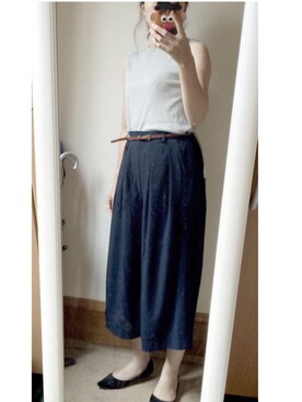 「UNIQLO（ユニクロ）のWOMEN リブロングT（ノースリーブ）（Tシャツ/カットソー、グレー系）」を使った、くらげさん（レディース・161cm）の夏コーディネート