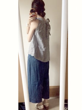 「FRAMeWORK（フレームワーク）の≪予約≫フレンチリネン ノースリーブブラウス◆（シャツ/ブラウス、ホワイト系）」を使った、くらげさん（レディース・161cm）の夏コーディネート