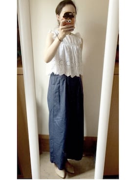 「ZARA（ザラ）のアイテム（シャツ/ブラウス、ホワイト系）」を使った、くらげさん（レディース・161cm）の夏コーディネート