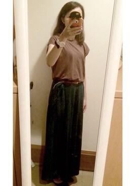 「AZUL by moussy（アズールバイマウジー）のオーガニックコットンフレンチスリーブPO（Tシャツ/カットソー、ブラウン系）」を使った、くらげさん（レディース・161cm）の夏コーディネート