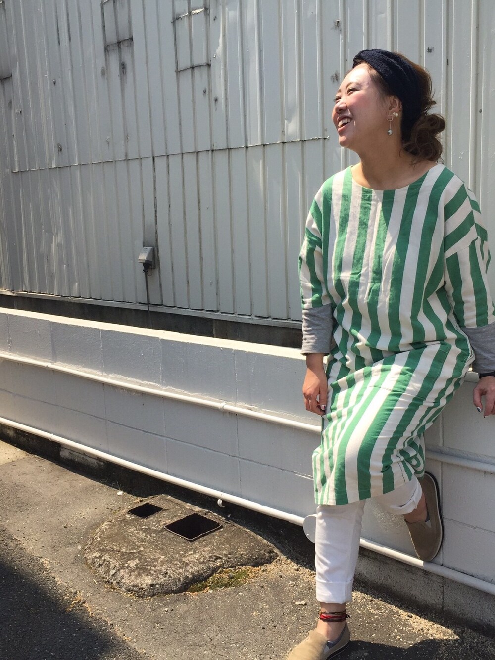 「no brandのアイテム（ワンピース、グリーン系）」を使った、TICK-TOCK Paradimeさん（メンズ・170cm）の夏コーディネートの1枚目の写真