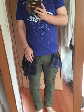 「アイテム（ボディバッグ/ウエストポーチ、ブルー系）」を使った、flocon de neige(ZOZOブランド化2021プロフ応援お願いします）さん（メンズ・177cm）の夏コーディネート