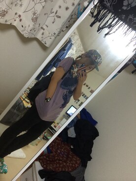 「UNIQLO（ユニクロ）のアイテム（Tシャツ/カットソー、パープル系）」を使った、みゆうさん（レディース・158cm）の夏コーディネート