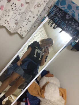 「a.n.a a new approachのアイテム（デニムパンツ、ブルー系）」を使った、みゆうさん（レディース・158cm）の夏コーディネート