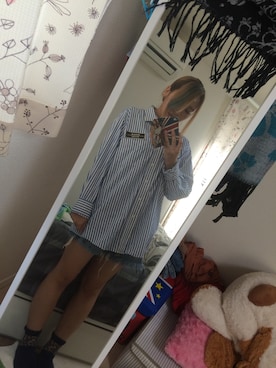 「CLUB ROOMのアイテム（シャツ/ブラウス、ブルー系）」を使った、みゆうさん（レディース・158cm）の秋コーディネート