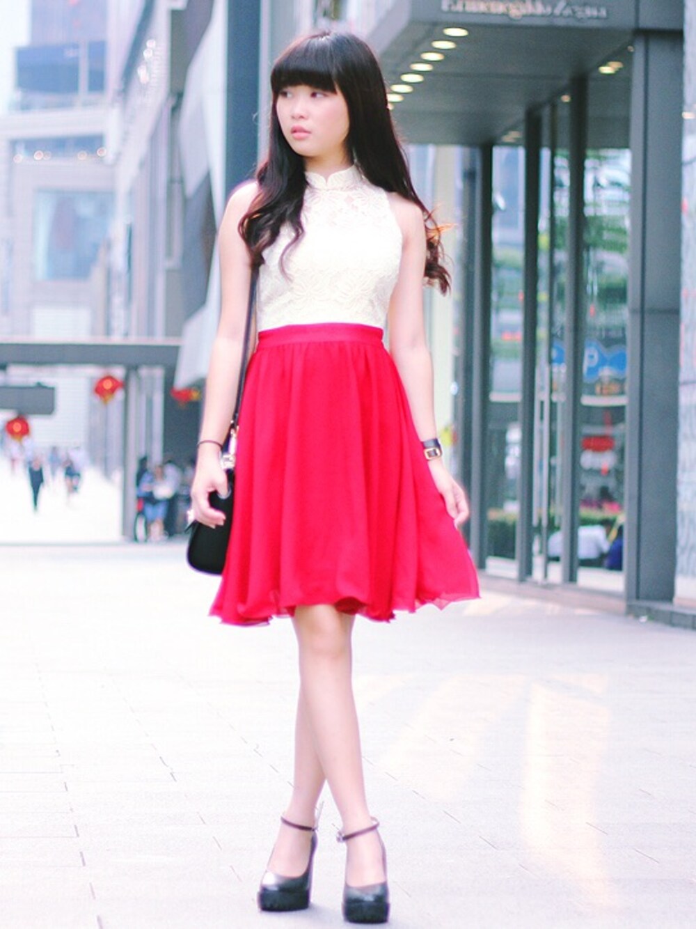 「CNY、Cheongsam」｜「mgplabelのアイテム（ワンピース、ホワイト系）」を使った、JessicaCさん（レディース・158cm）の冬コーディネートの1枚目の写真