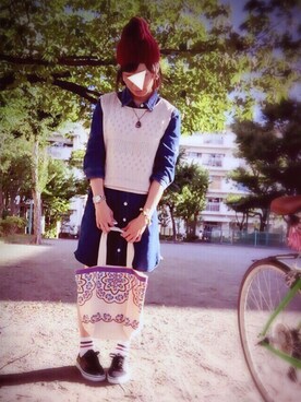 「服バカ」｜「アイテム（シャツワンピース）」を使った、えさん（レディース・158cm）の夏コーディネート