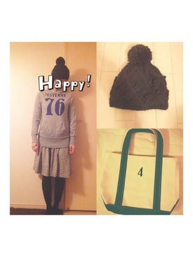 「BLUE BLUE（ブルーブルー）のアイテム（ニットキャップ/ビーニー）」を使った、makikoさん（レディース・168cm）の春コーディネート