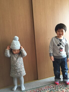 「きょうだい」｜「アイテム（ワンピース/ドレス）」を使った、あみぃ さん（キッズ・80cm）の冬コーディネート