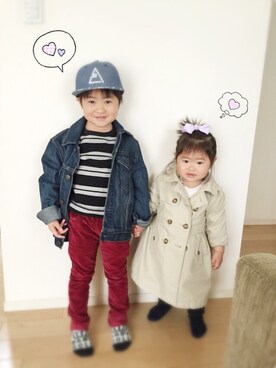 「ボーダーTシャツ」｜あみぃ さん（キッズ・100cm）の春コーディネート