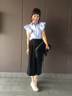 「白いスニーカー」｜「アイテム（アクセサリー）」を使った、あみぃ さん（レディース・163cm）の夏コーディネート