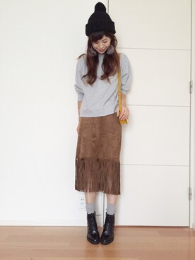 「ハグマグ」｜「アイテム（スウェット）」を使った、あみぃ さん（レディース・163cm）の秋コーディネート