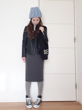 「ハグマグ」｜「アイテム（ニットキャップ/ビーニー）」を使った、あみぃ さん（レディース・163cm）の冬コーディネート