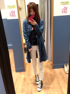「デニムシャツワンピ」｜もっちー♡さん（レディース・161cm）の春コーディネート