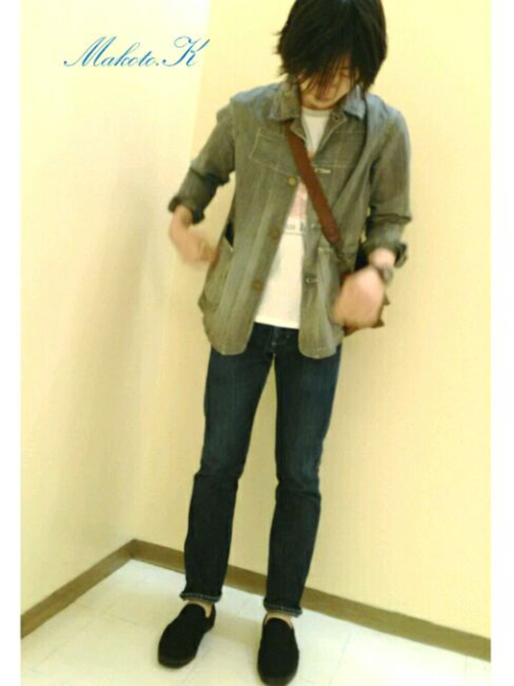 「ラフ、カジュアルコーデ、street、デニム、シンプル、スリムパンツ、N.HOOLYWOOD、古着、古着MIX、UNIQLO」｜「N.HOOLYWOODのアイテム（カバーオール、ブルー系）」を使った、まこと さん（メンズ・169cm）の夏コーディネートの1枚目の写真