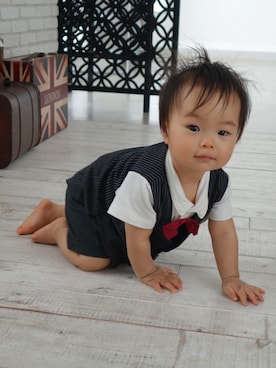 「おめかしコーデ」｜「アイテム（オールインワン・サロペット）」を使った、KOTAさん（キッズ・70cm）の夏コーディネート