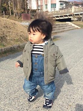 「アイテム（ナイロンジャケット）」を使った、KOTAさん（キッズ・80cm）の冬コーディネート