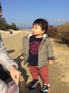 「アイテム（ナイロンジャケット）」を使った、KOTAさん（キッズ・80cm）の冬コーディネート