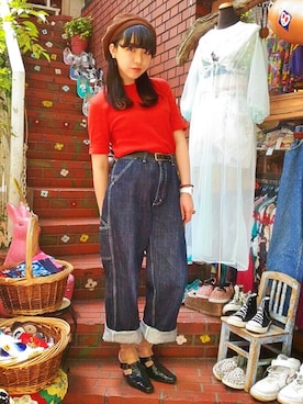 「CHUMS（チャムス）のアイテム（ハンチング/ベレー帽）」を使った、みあさん（レディース・163cm）の春コーディネート