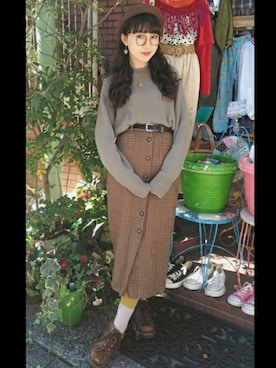 「CHUMS（チャムス）のアイテム（ハンチング/ベレー帽）」を使った、みあさん（レディース・163cm）の秋コーディネート