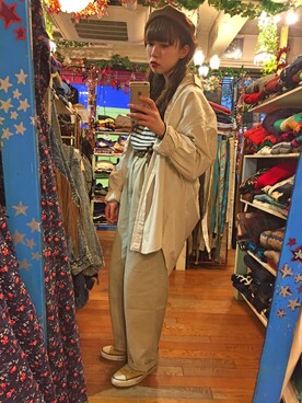 「CHUMS（チャムス）のアイテム（ハンチング/ベレー帽）」を使った、みあさん（レディース・163cm）の秋コーディネート