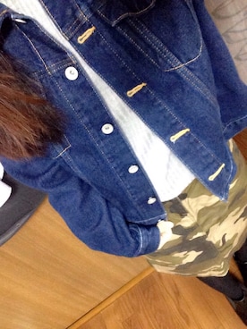 「ハイネックトップス」｜「アイテム（デニムジャケット）」を使った、chiiさん（レディース・152cm）の冬コーディネート