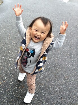 「息子コーデ」｜「アイテム（ダウンベスト）」を使った、Mcoさん（キッズ・80cm）の秋コーディネート