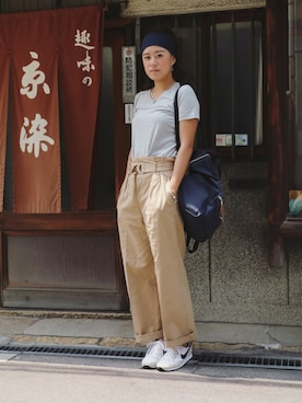 「アイテム（ヘアアクセサリー、ブルー系）」を使った、Mikaさん（レディース・168cm）の夏コーディネート