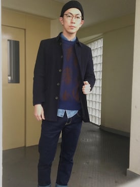 「Yves Saint Laurent（イヴサンローラン）のアイテム（ニット/セーター）」を使った、友佑さん（メンズ・177cm）の冬コーディネート