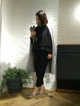 「A part by（アパートバイ）の2WAYパターンクラッチバッグ　569546（クラッチバッグ）」を使った、cocoさん（レディース・158cm）の秋コーディネート