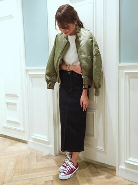「ウエストイン」｜「アイテム（MA-1）」を使った、cocoさん（レディース・158cm）の秋コーディネート