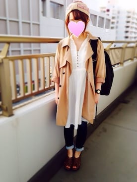 「ウェッジソール」｜「アイテム（トレンチコート）」を使った、うゆさん（レディース・152cm）の春コーディネート