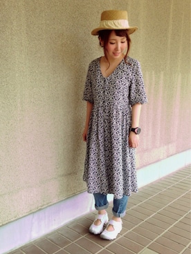 「アイテム（アナログ腕時計、ピンク系）」を使った、うゆさん（レディース・152cm）の夏コーディネート