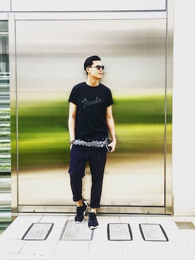 「NUMBER (N)INE（ナンバーナイン）のアイテム（Tシャツ/カットソー、ブラック系）」を使った、Colin Liさん（メンズ・188cm）の秋コーディネート