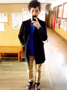 「アイテム（チェスターコート）」を使った、Andrewさん（メンズ・180cm・20代）の冬コーディネート