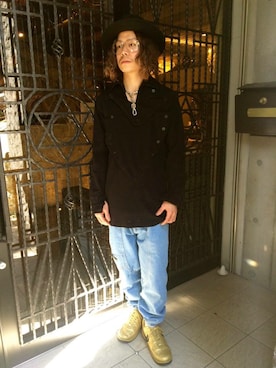 「セーラー服リメイクのアイテム（その他トップス、ブラック系）」を使った、Yasuhito  Gotouさん（メンズ・171cm）の冬コーディネート