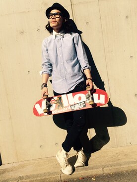 「UNIQLO（ユニクロ）のアイテム（シャツ/ブラウス、ブルー系）」を使った、Yasuhito  Gotouさん（メンズ・171cm）の冬コーディネート