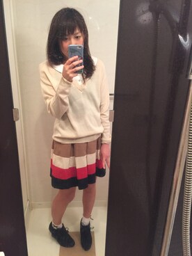 「mystic（ミスティック）のアイテム（ニット/セーター、ホワイト系）」を使った、ゆうさんの秋コーディネート