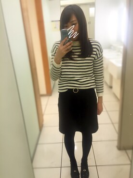 「GU（ジーユー）のアイテム（ベルト、ブラック系）」を使った、ゆうさんの冬コーディネート